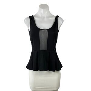 BB Dakota by Jack Women's Black Sleeveless Mesh Sheer Peplum Blouse Top Size XS